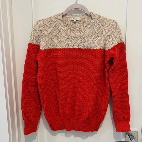 Madewell Sweaters - Madewell red Cream Color Block Cable Knit Sweater size Medium M. Y2K
